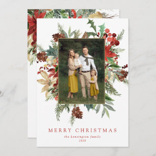 Carte Aquarelle Hiver Floral Or huile de Noël Photo