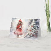 Carte Aquarelle hiver Wonderland Noël Sprée rouge (Devant)