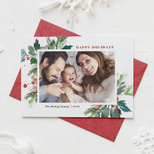 Carte Aquarelle Hollies Faux Gold Foil Photo botanique