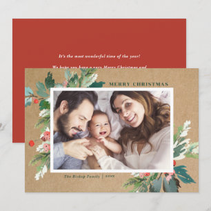 Carte Aquarelle Hollies Papier Kraft Photo botanique