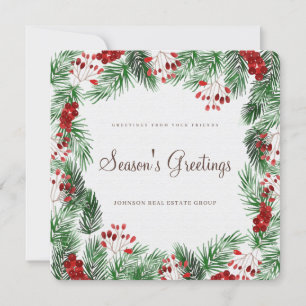 Carte Aquarelle Holly Foliage   BONNES FÊTES