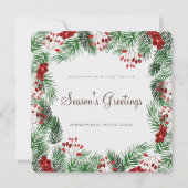 Carte Aquarelle Holly Foliage | BONNES FÊTES (Devant)