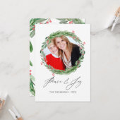 Carte Aquarelle Holly Jolly Photo de Noël (Devant/Arrière en situation)