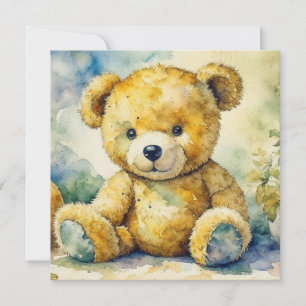 Carte Aquarelle illustrant un Merci d'ours en peluche