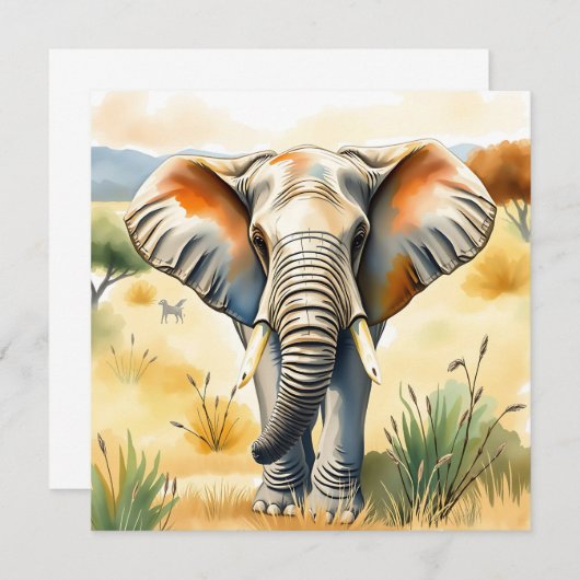 Carte Aquarelle Illustration de maman et bébé éléphant (Devant / Derrière)