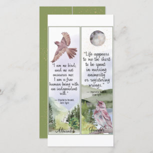 Carte Aquarelle Jane Eyre Livre Citations Oiseaux Signet