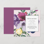 Carte Aquarelle jaune violet rose floral Nouvelle adress (Devant / Derrière)