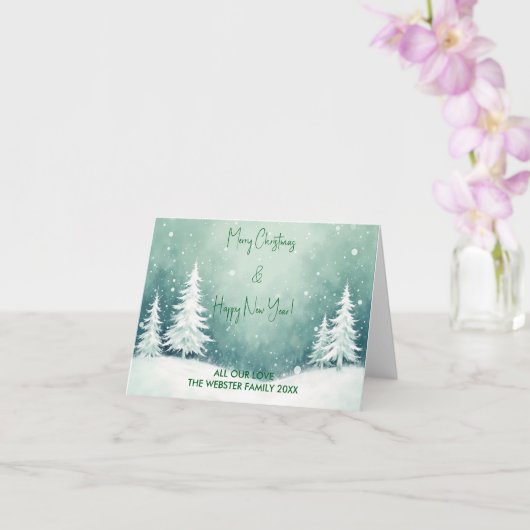 Carte Aquarelle Joyeux Noël et Bonne Année (Orchidée)