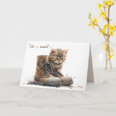 Carte Aquarelle Kitten Avec Vielle Chaussure (Fleur jaune)