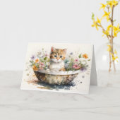 Carte Aquarelle Kitten Se Bien Bientôt (Fleur jaune)