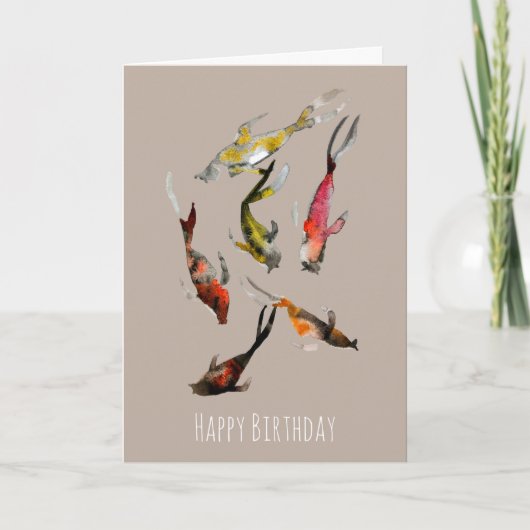 Carte Aquarelle koi poisson rouge brun or (Devant)