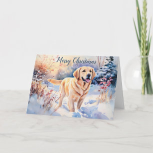 Carte Aquarelle Labrador Chien dans la neige Joyeux Noël
