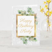 Carte Aquarelle laisse doré Glitter or Foil Anniversaire (Fleur jaune)