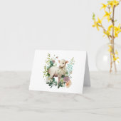 Carte Aquarelle Lamb avec couronne de fleurs BLANC (Fleur jaune)