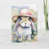 Carte Aquarelle Lapin De Pâques Avec Bonnet (Devant)