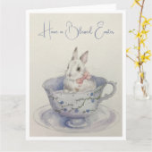 Carte Aquarelle Lapin de Pâques en Teacup Salutation pli (Fleur jaune)