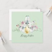 Carte Aquarelle Lapin & Fleurs Pâques (Devant/Arrière en situation)