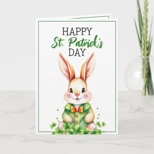 Carte Aquarelle Lapin Vert Mignon Saint-Patrick (Devant)