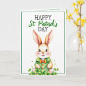 Carte Aquarelle Lapin Vert Mignon Saint-Patrick (Fleur jaune)