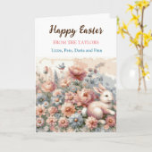 Carte Aquarelle lapin Vintage et fleurs Pâques (Fleur jaune)