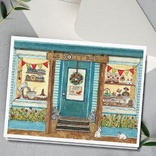 Carte aquarelle Lapins de Pâques et Cake Shop