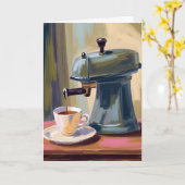 Carte aquarelle latte machine à café antique (Fleur jaune)