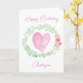 Carte Aquarelle Laurel Coeur rose (Fleur jaune)