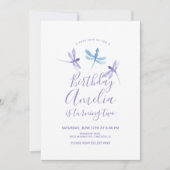 Carte Aquarelle libellule violet bleu fête d'anniversair (Devant)