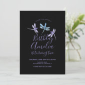 Carte Aquarelle libellule violet noir fête d'anniversair (Debout devant)