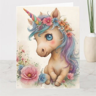 Carte Aquarelle Licorne Bébé Adorable