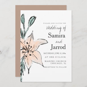 Carte Aquarelle Lily Floral Line Art Ink Mariage croquis