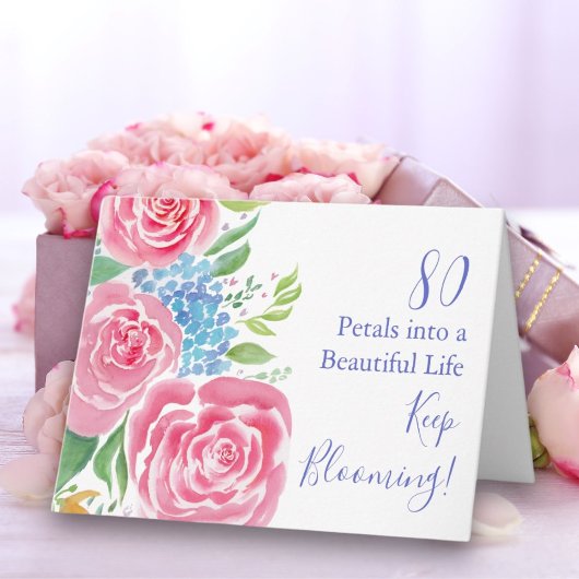 Carte Aquarelle Loose Roses & Hydrangea 80e anniversaire