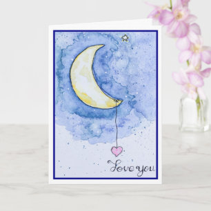 Carte Aquarelle Lune Coeur Vous Aime