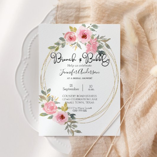 Carte Aquarelle Lush Blush Rose Floral Brunch nuptial
