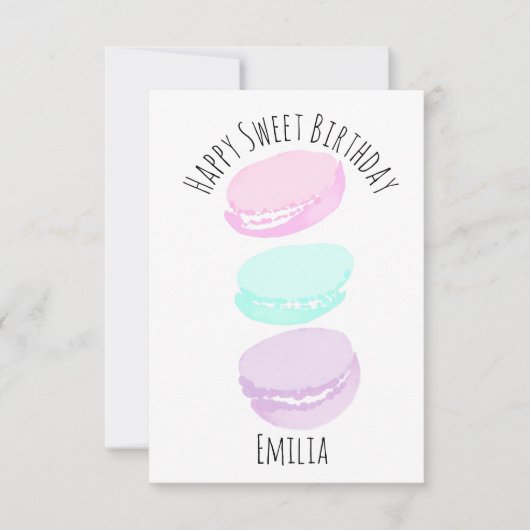 Carte Aquarelle Macaron Pastel Cute Anniversaire (Devant)