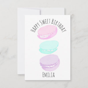Carte Aquarelle Macaron Pastel Cute Anniversaire