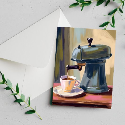 Carte aquarelle machine à café antique latte