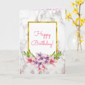 Carte Aquarelle Magnolias, Marbre blanc Design Birthda (Fleur jaune)