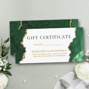 Carte Aquarelle Marbre Vert Gold Certificat cadeau