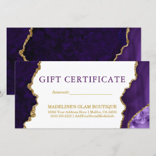 Carte Aquarelle Marbre violet or certificat cadeau