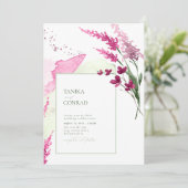 Carte Aquarelle Mariage fleur sauvage Fuchsia ID954 (Debout devant)