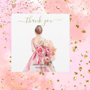 Carte Aquarelle Mariage Gown Merci or