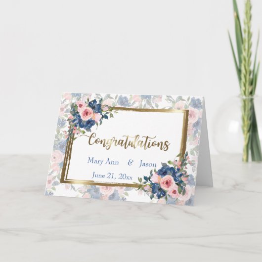 Carte Aquarelle Mariage Navy & Blush (Devant)