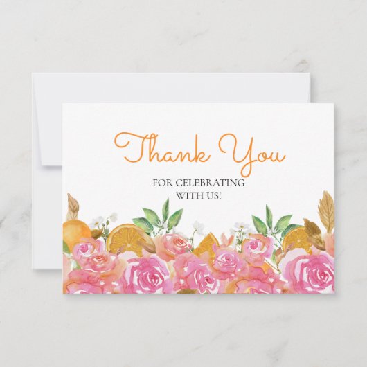 Carte Aquarelle Merci floral orange et rose (Devant)