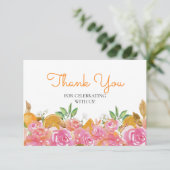 Carte Aquarelle Merci floral orange et rose (Debout devant)