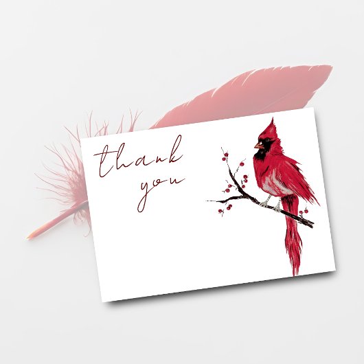 Carte Aquarelle Merci funéraire cardinal rouge
