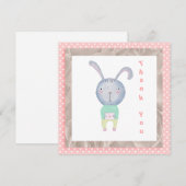 Carte Aquarelle Merci Pointe rose et lapin (Devant / Derrière)