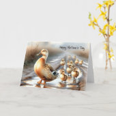 Carte Aquarelle Mère Canard pour la fête des mères (Fleur jaune)