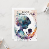 Carte Aquarelle Mère et Enfant Silhouette Art (Devant/Arrière en situation)