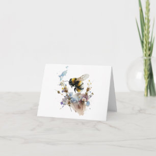 Carte Aquarelle Miel Abeille aux fleurs BLANK